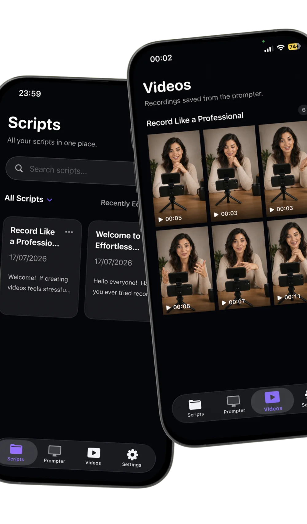 Scripts and recordings organized in Teleprompter
