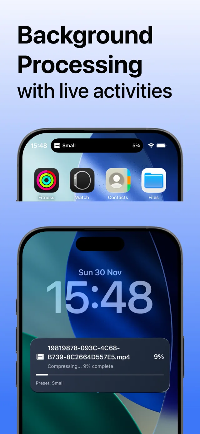 Video Compressor - reduce showing progress in Dynamic Island and a lock screen Live Activity